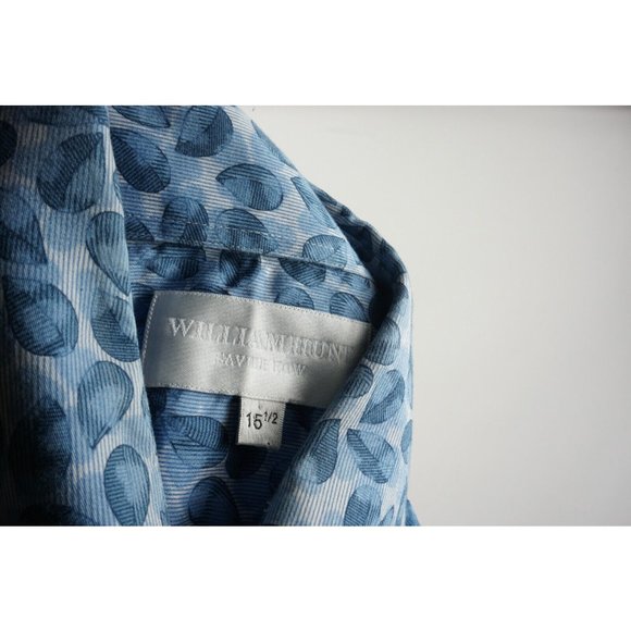 William Hunt Savile Row Men's 15.5 Blue Floral Cotton Luxury Button Up Shirt - Picture 4 of 10